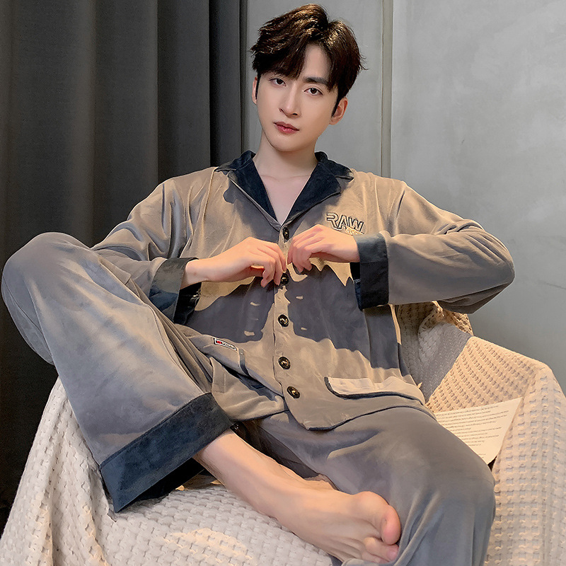 Men's Pajamas 150kg Large Size Cardigan High-Grade Thickened Island Velvet Winter Youth Warm Homewear Set