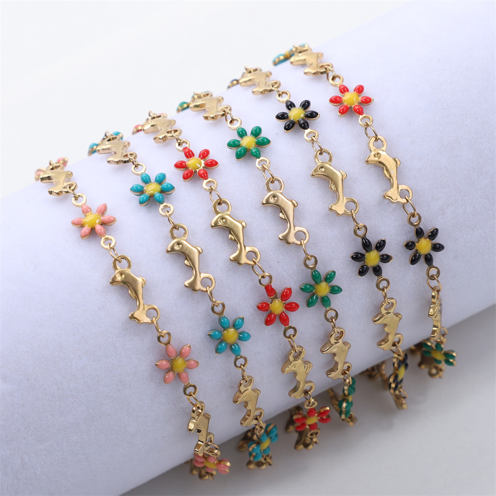 15g Weight Pastoral Flower 304 Stainless Steel Bracelets In Bulk