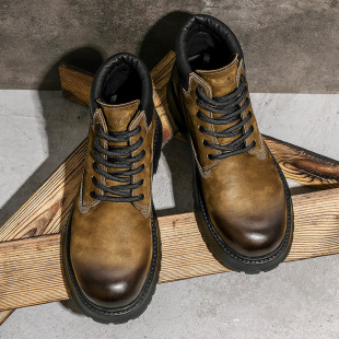 Desai first layer cowhide Martin boots retro high-top wear-resistant leather boots thick bottom increased British style overalls boots for men