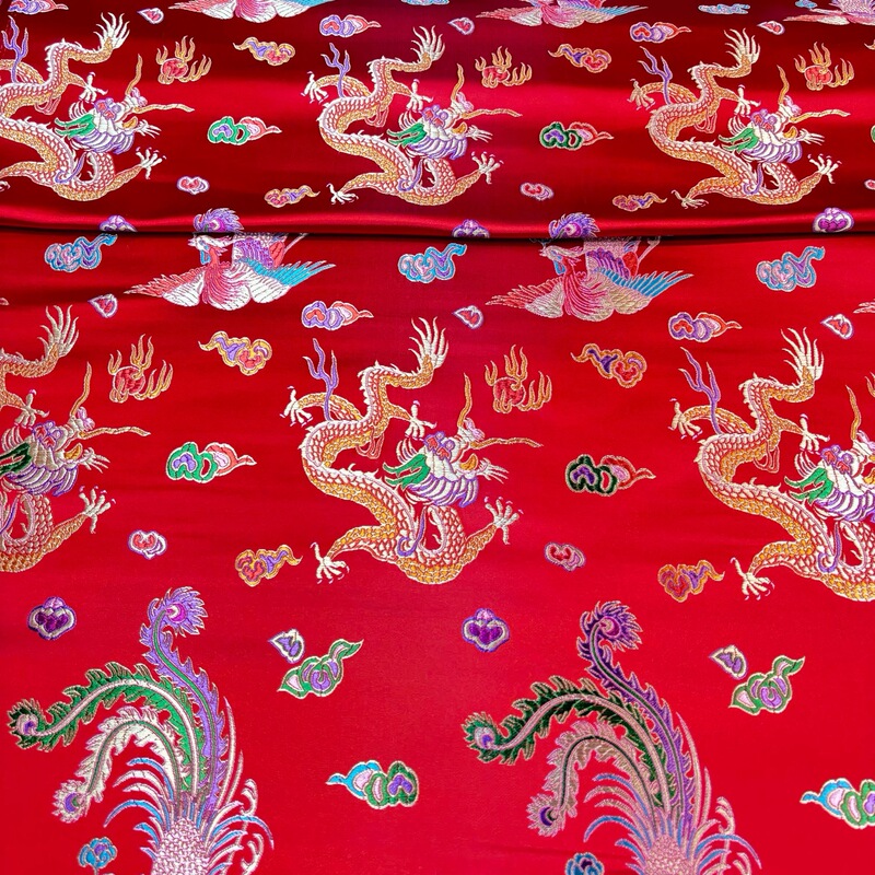 【Dragon and Phoenix Auspicious Pattern】Jacquard Brocade Fabric for Traditional Costumes, Wedding Blankets, and Silk Brocade Fabric Manufacturer