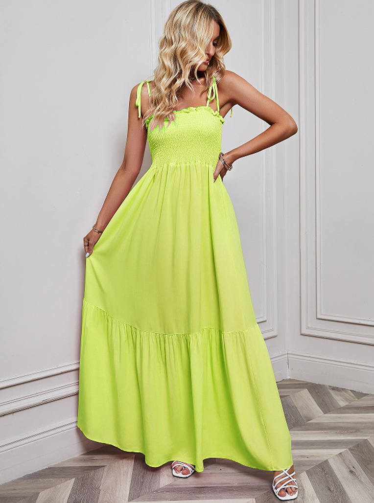 Venta Al Por Mayor Mujeres Vacaciones Color Sólido Fiesta Fiesta Correa Sin Cuello Sin Mangas Vestidos Oscilante display picture 4