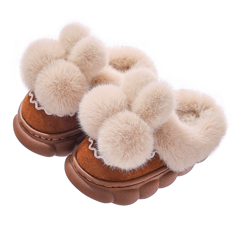 Zapatillas de algodón para niños, niños y niñas, bolsas cálidas de lana de fondo grueso para padres e hijos, zapatos de algodón para niños y niños.