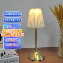 跨境简约田园充电小夜灯 百褶灯卧室客厅床头灯创意氛围时尚台灯