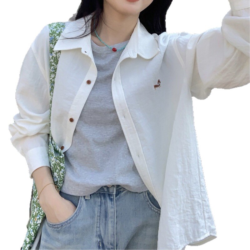 刺繍デザインレイジーシャツ春と秋のファッションカジュアル多用途長袖新しいカジュアル気質シャツルーズジャケット|undefined