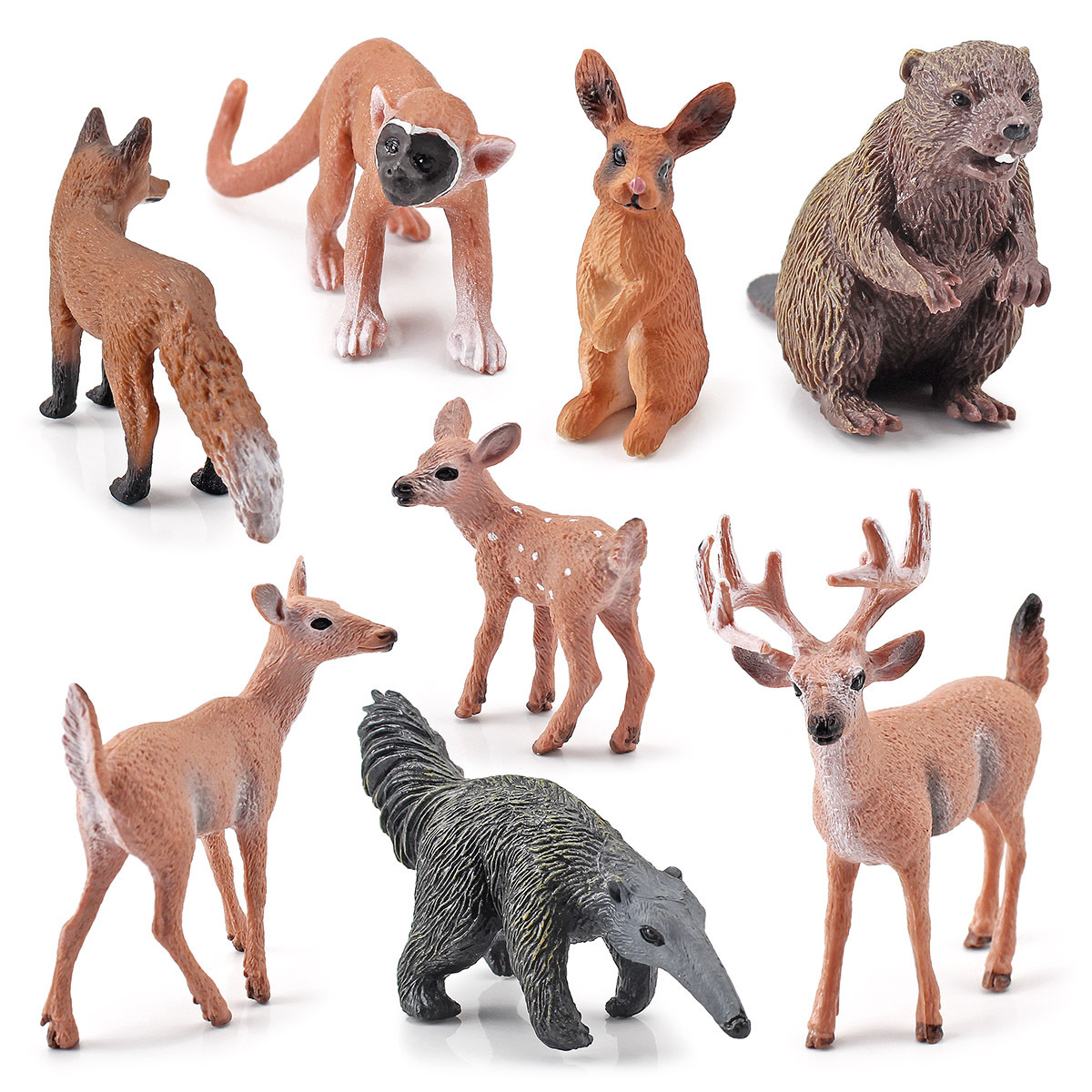 Exportación transfronteriza simulación bosque animal modelo Castor oso Oso Hormiguero Ardilla Mono conejo Zorro cola blanca ciervos adornos
