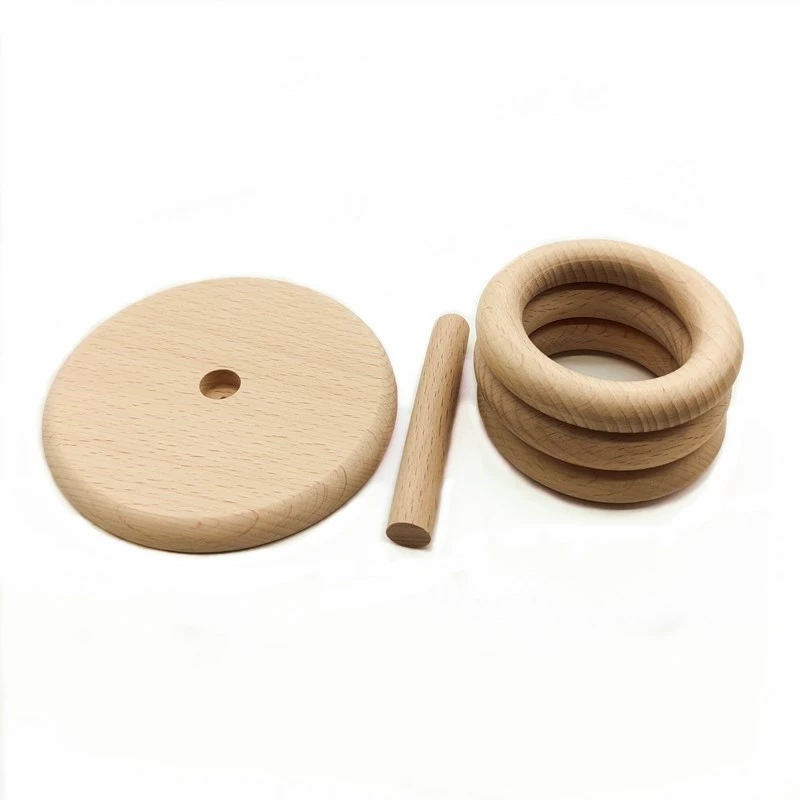 Wooden Baby Toy Rocking Rattle & Teether, natural wood, safe newborn grip