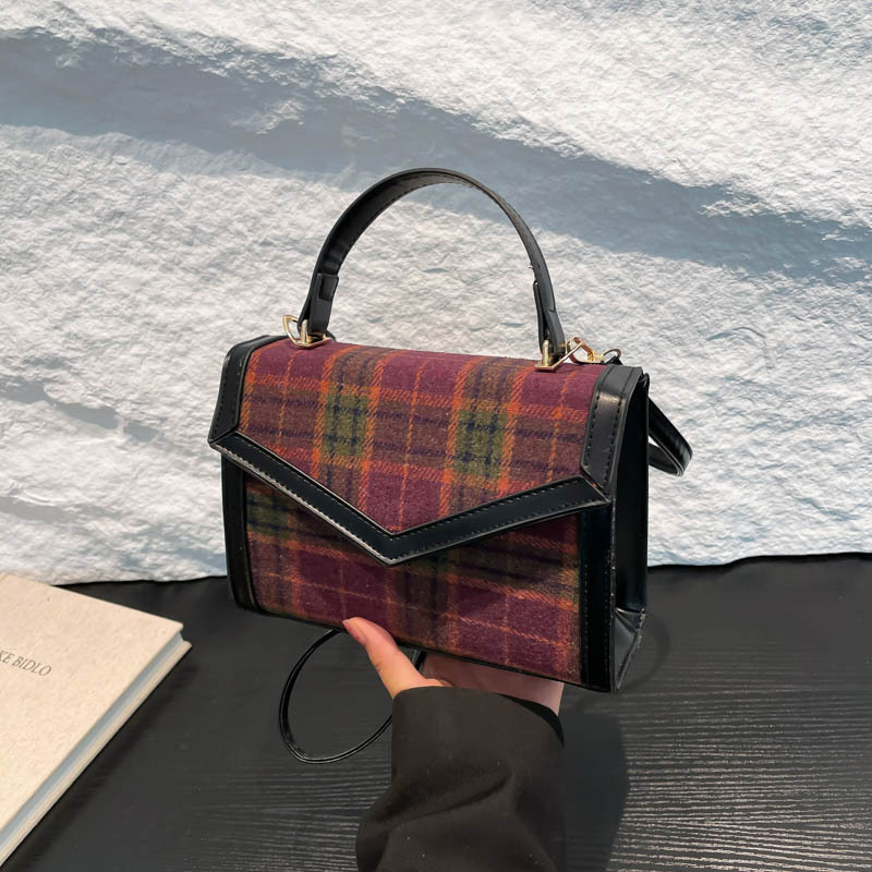 Bolsa de mano a cuadrillas retro de color extranjero otoño 2024 nueva moda simple bolso de hombro de moda bolso cuadrado