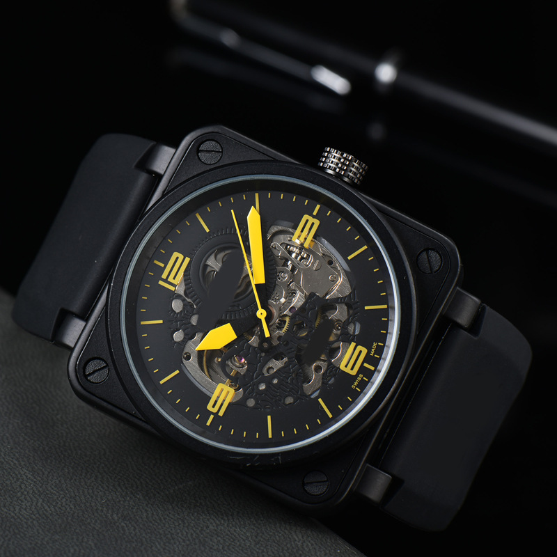 Cross-Border Hot-Selling Supply: Luxury Casual Multi-Functional Mechanical Watch, Business Leather Strap Men's Square Watch Wholesale