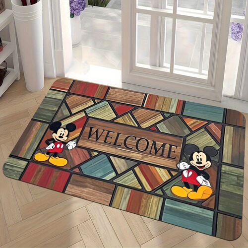 Mickey Crystal Velvet Door Mats Household Entrance Mats Bathroom Water Absorbable, Non-slip, Easy to Care, Foot Rub Door Mats