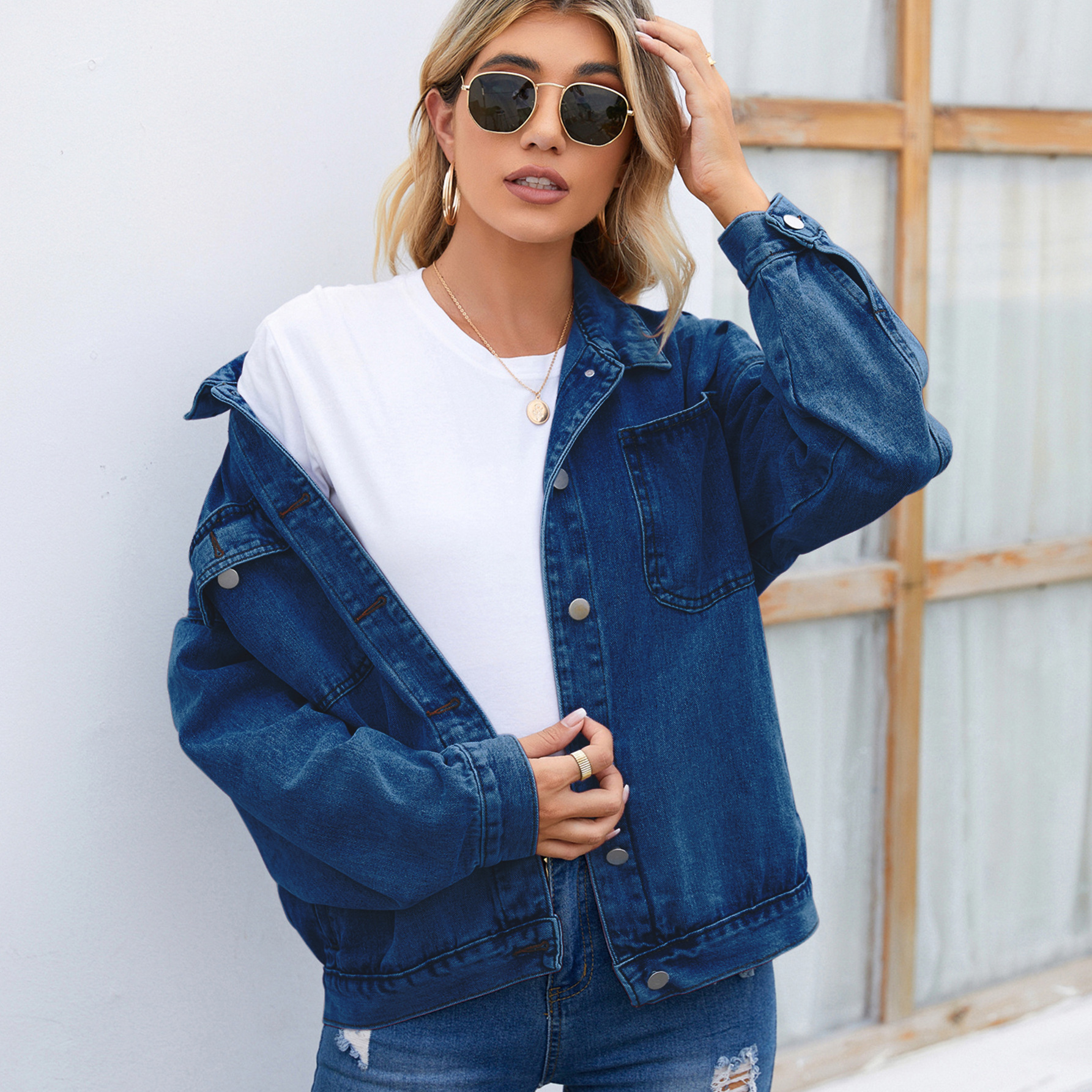 665g Weight Denim Jacket Outerwear Type Long Sleeve Sleeve Length Single Breasted Placket Type Regular Sleeve Sleeve Type Denim Fabric Type Regular Top Length Coat Tops Type Daily Occasion Turndown Neckline Loose Fit Type Solid Color Pattern Spring, Autumn Season Women's Gender Streetwear Style Women's Streetwear Solid Color Single Breasted Coat Denim Jacket 5