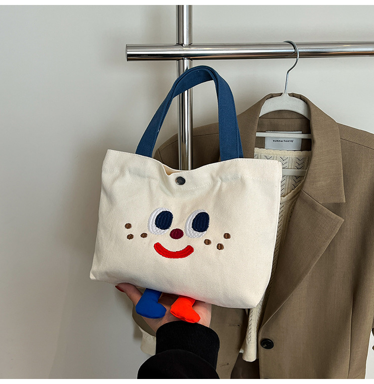 ins mini canvas bag, cute peach tote bag, Korean girl snack bento small bag canvas bag wholesale undefined
