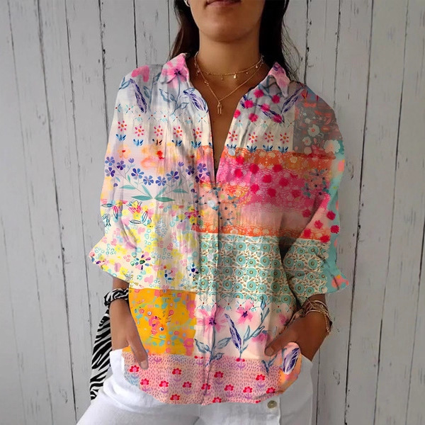 's New Spring-summer 3D Printed Collared Casual Shirt, Women's Creative Fashion Floral Shirt_ecoleips.com