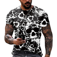 2022外貿工廠骷髏熱賣T恤短袖夏季潮流男爆款3D數碼印花上衣