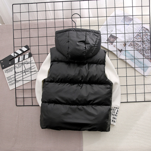 Children's new wash-free down cotton vest with hood for autumn and winter, unisex, for big and small children, outerwear style lapel jacket