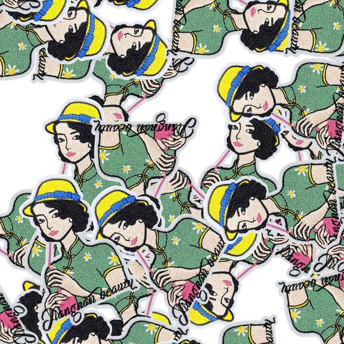 Fashion embroidery patch human head portrait patch computer embroidery chapter European and American style cloth patch computer embroidery label hot melt glue 