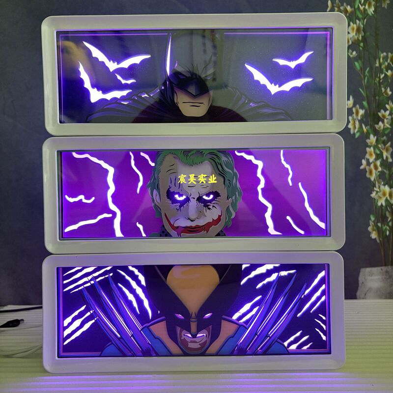 New Anime Paper Carving Lamp Uv Light Painting Design Black Frame White Frame Marvel Hero Night Light Bedroom Ornaments