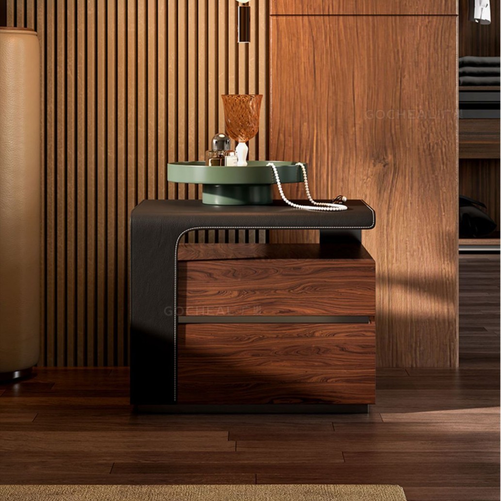 Mesita de noche retro italiana, armario de almacenamiento de doble bombeo, dormitorio principal, armario de almacenamiento junto a la cama de estilo antiguo, nogal doméstico