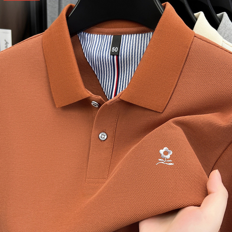 Montagut men's long-sleeve T-shirt, new autumn style, collared top, middle-aged business casual loose-fit pure cotton polo shirt