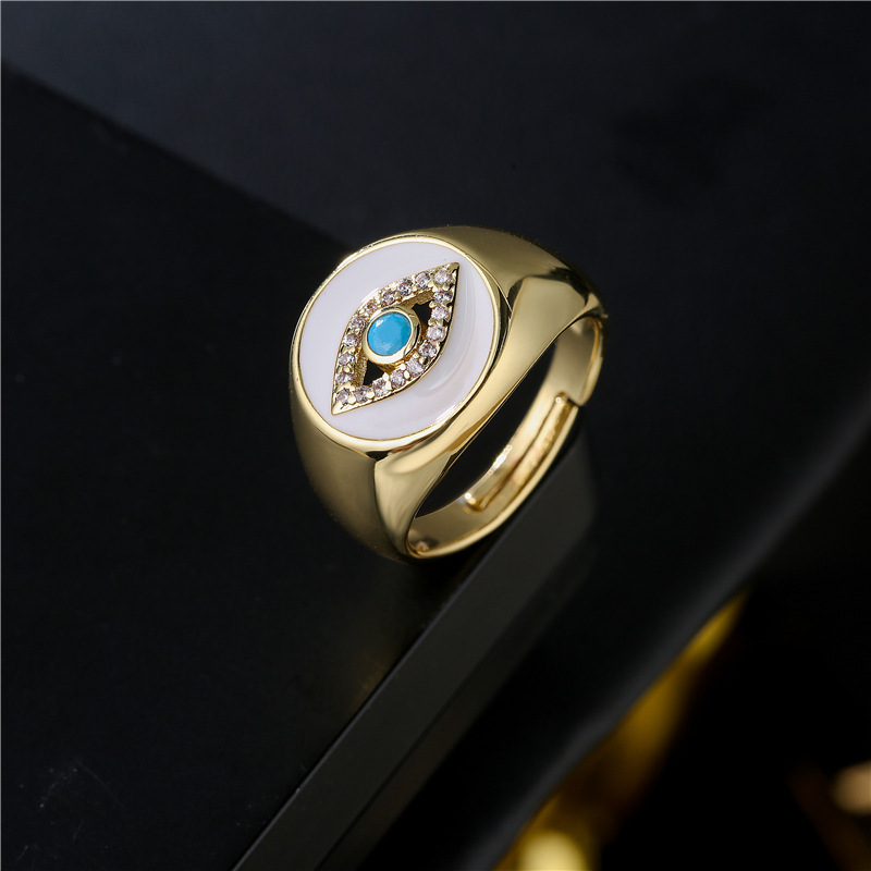 Aogu Grenz Überschreitende Quelle, Neues Europäisches Und Amerikanisches Mode Produkt, Kupfer Plattiert Mit 18 Karat Gold, Tropfen Öl, Zirkon, Devil Eye Opening Ring display picture 11