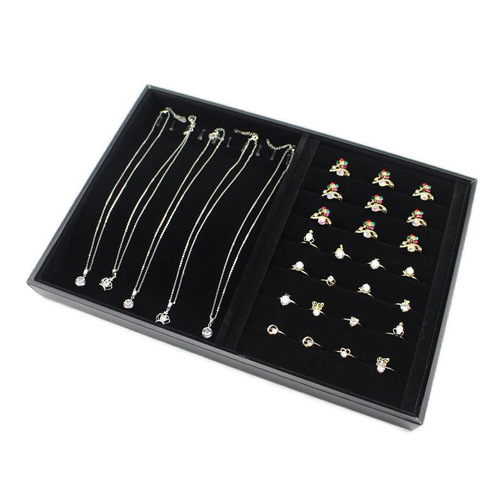 Black jewelry display trays, rings, necklaces, bracelets, trays, earrings, rings, accessories display stands, storage boxes, and viewing trays