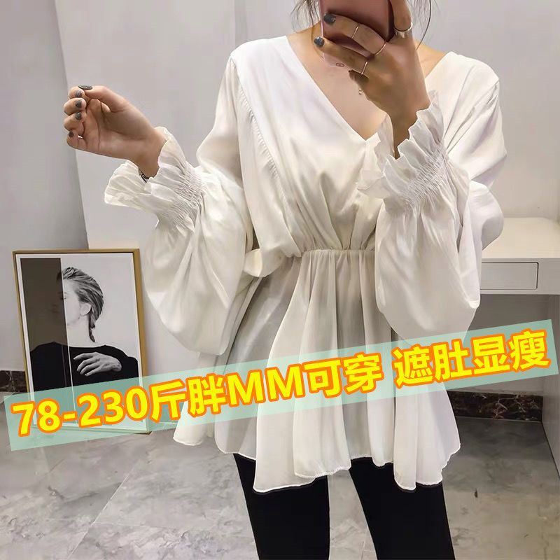 胖mm港味衬衫女雪纺上衣韩版夏季200斤藏肉遮肚设计感小众衬衣潮