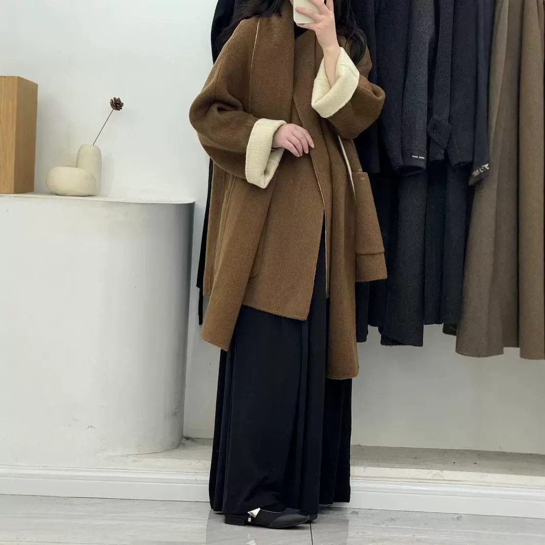 양면 양면 스카프 양면 양면 양면 양모 코트 중간 긴 느슨한 대형 버전 플러스 두꺼운 따뜻한 캐시미어 재킷