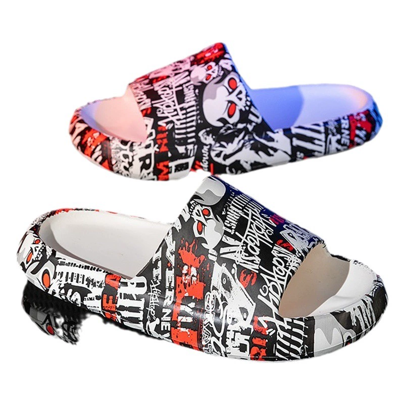 Тапочки мужские домашние Нескользящие модные верхняя одежда в Корейском стиле сандалии для ванной комнаты толстые тапочки с одним словом женские