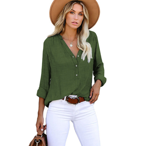 2025 Autumn Women's Solid-Color Shirt: European and American-Style Loose-Fit, Single-Breasted Long-Sleeve Top