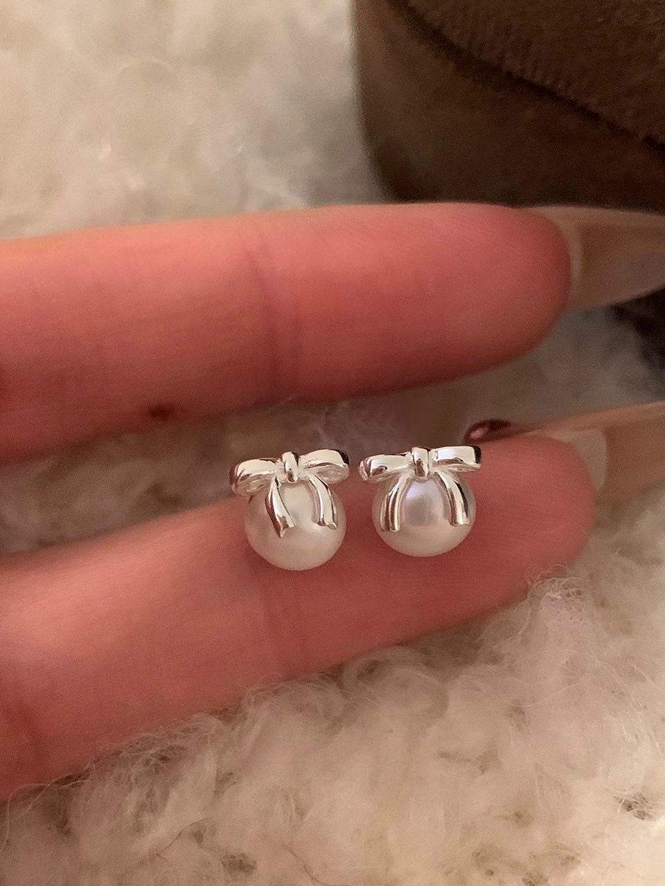 Earrings from pearl, small design ear clips, silver 925 sample