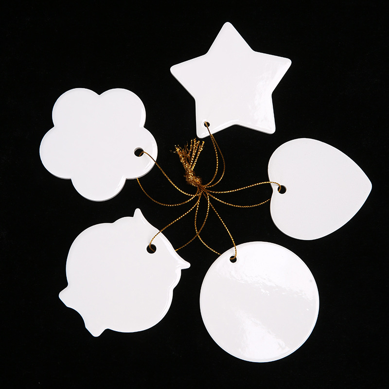 Christmas pendant five-pointed star cross-border Amazon ceramic pendant with hole holiday hanging jewelry thermal transfer printing logo