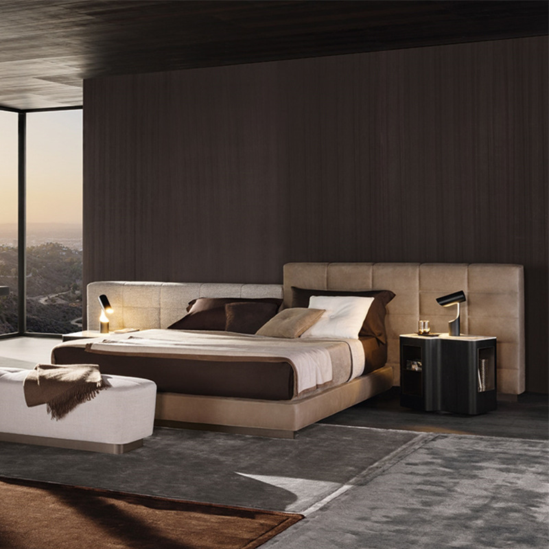 Lawrence Bed Italian Minimalist Widescreen High-End 2* 2.2m Villa Extra-Large Headboard Matte Fabric Soft Bed Extra Wide