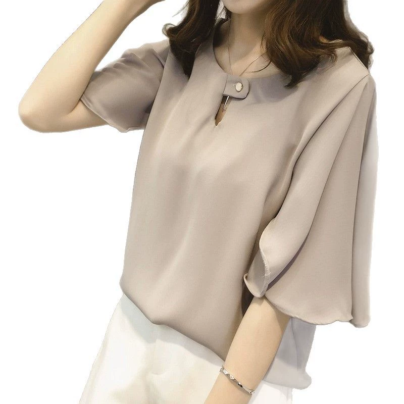 Летняя шифоновая футболка с коротким рукавом oversize, плюс размер
