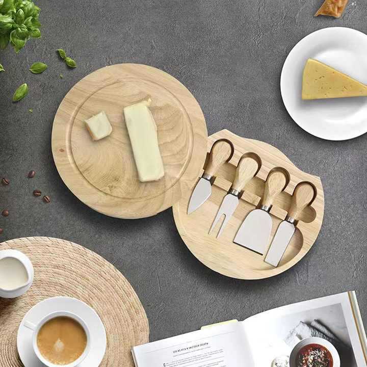 Combinación de cuchillo de queso giratorio de generación transfronteriza, panel de frutas de almacenamiento doméstico, juego de tabla de cortar de queso de madera