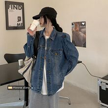 复古炸街直角肩中长款牛仔外套女2025年新款春季韩版宽松休闲上衣
