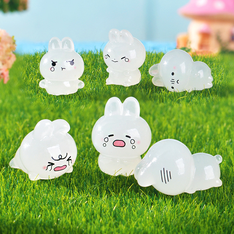 Micro Landscape Creative Cute Luminous Naughty Bunny DIY Decorative Dollhouse Landscaping Office Home Small Ornaments