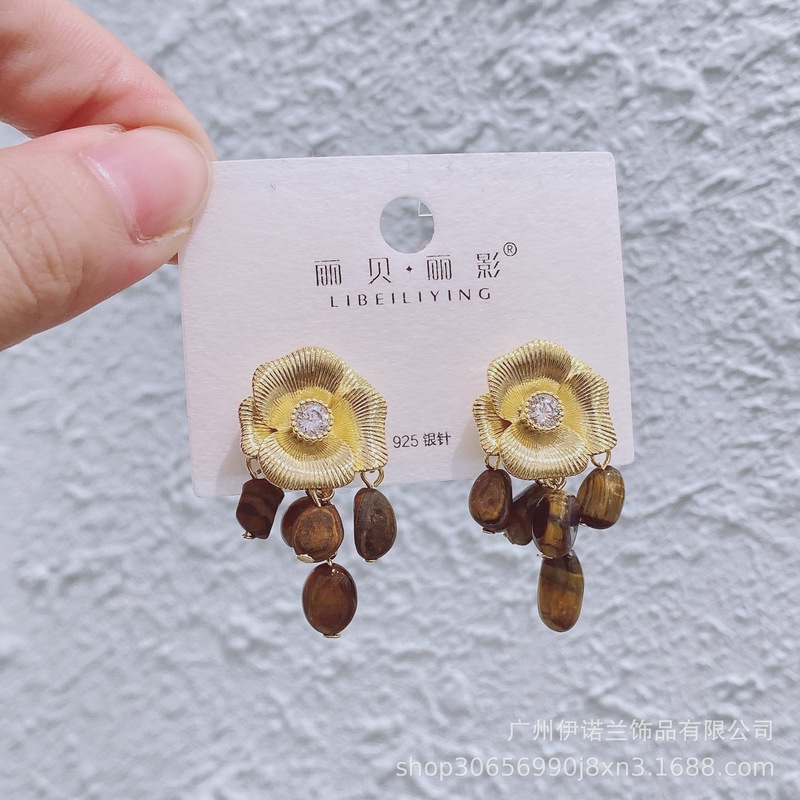 丽银/丽贝丽影复古豹纹耳环秋冬新款时尚几何虎眼石耳坠耳饰女|undefined