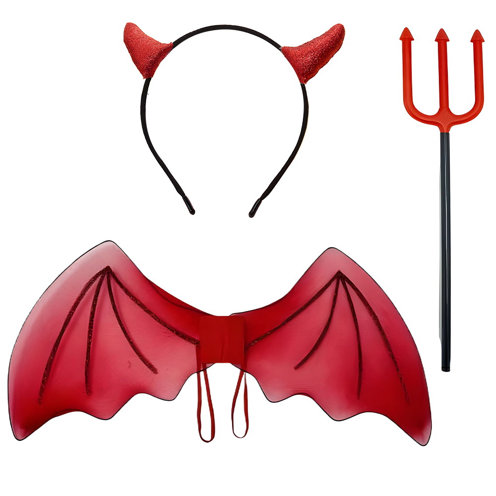 Set de Halloween para el Festival de los Fantasmas, diadema con cuernos de diablo, tridente, accesorios, alas de diablo, cola de diablo