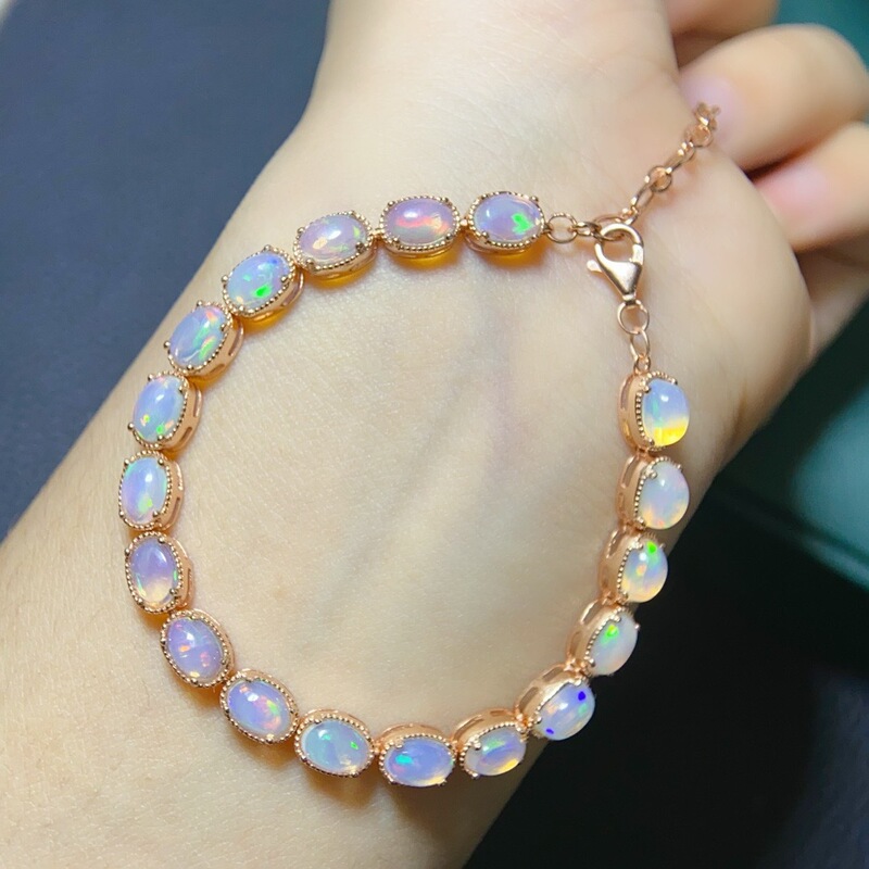 Pure Natural Opal Bracelet Crystal Clean Main Stone 4x6mmS925 Silver Seiko Inlaid Natural Opal Support Inspection