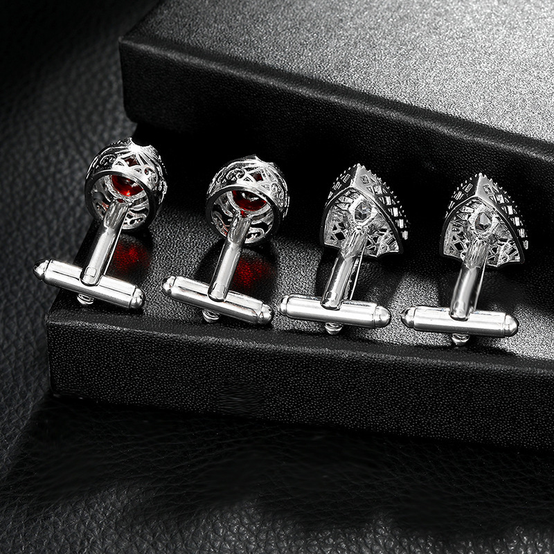 nuovi gemelli alla moda in metallo cavo intarsiato in rame con diamanti e rubini, gemelli da abito di alta qualità_voghion.com