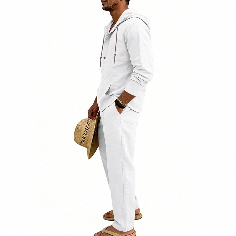 Completo in lino con cappuccio da uomo vestibilità comoda_voghion.com