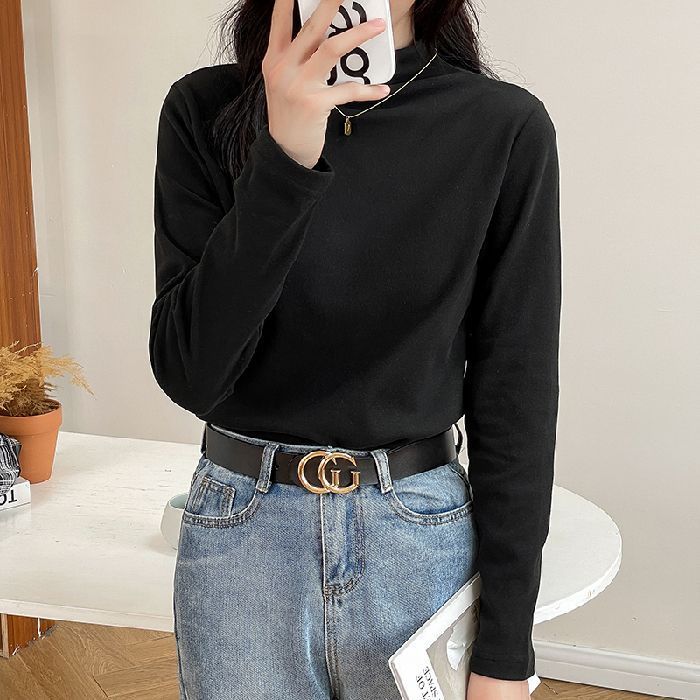 打底衫女半高领加厚保暖打底衣长袖修身堆堆领气质优雅高弹修身|undefined