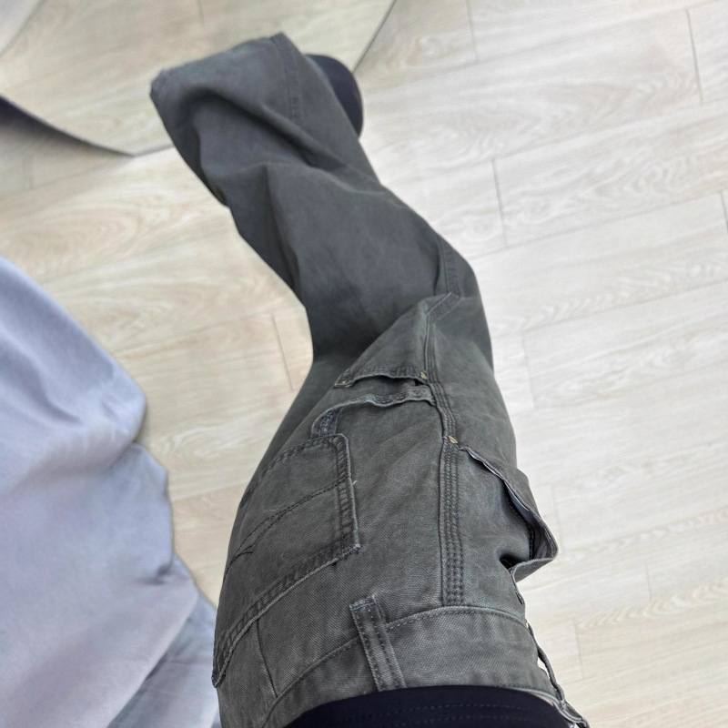 军绿色阔腿工装微喇牛仔裤女秋季新款美式低腰宽松显瘦垂感拖地裤|undefined