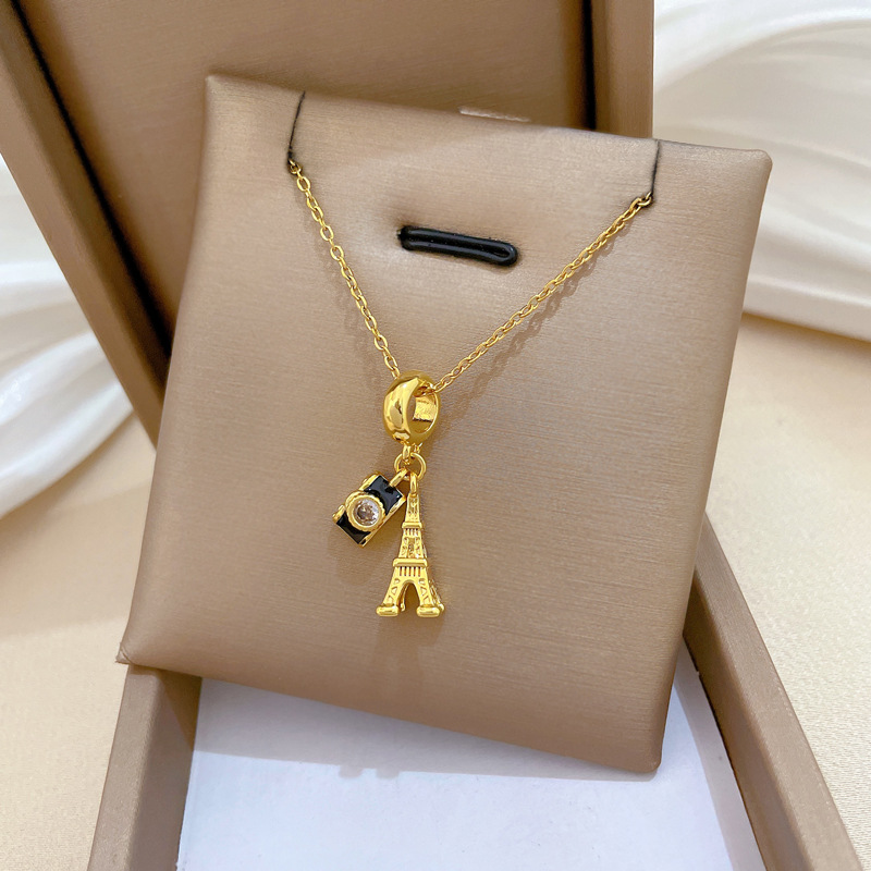 Titanium Steel Camera Tower Necklace With Full Diamond Inlay_voghion.com