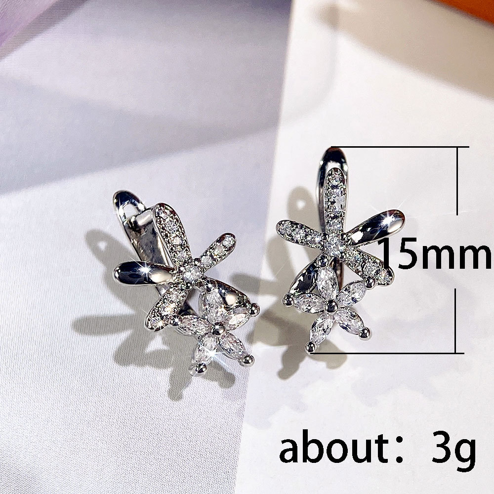 Cao Shi Korean Cute and Exquisite Copper Set Zirconium Flower Earrings for Women's Ins High Quality Flower Earrings_voghion.com