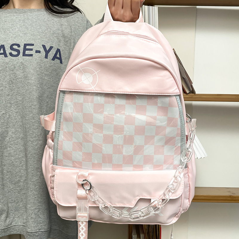 2024 nueva mochila de estilo universitario ventana transparente exterior mochila de estudiantes de escuela secundaria nueva mochila de gran capacidad