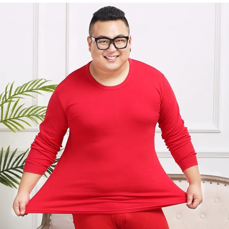 남성 헐렁한 속옷 가을 옷 중년 및 노인 플러스 뚱뚱한 플러스 사이즈 뚱뚱한 사람들의 출생 연도 밝은 빨간색 따뜻한 정장 코튼