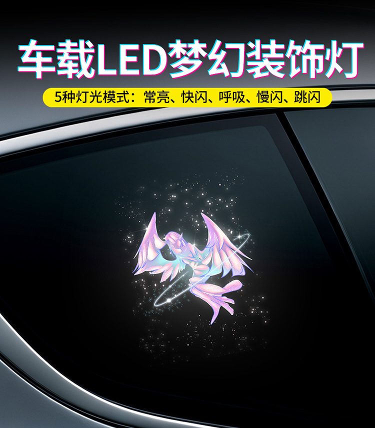 Car Devil Eye Solar Ambient Light, No Wiring Required, Triangle Window Rear Glass Light, Car LED Warning Light