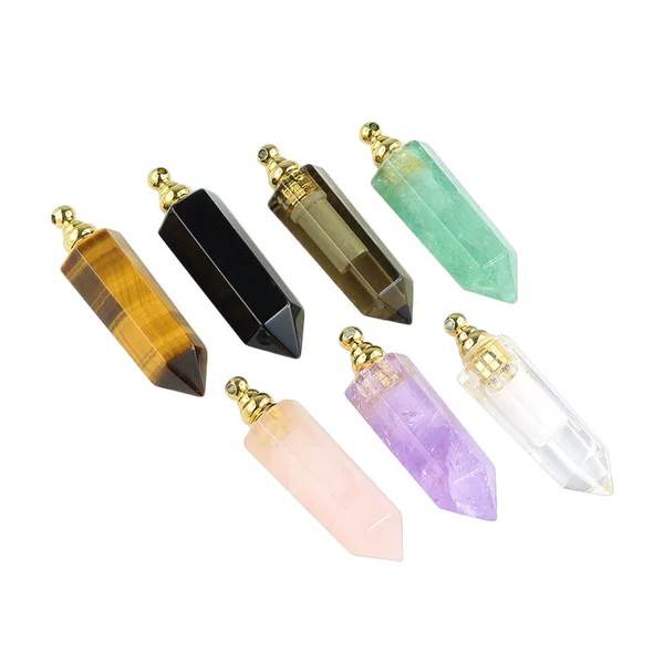Natural crystal fluorite column aromatherapy bottle pendant empty bottle can hold perfume essential oil lucky stone crystal pendant