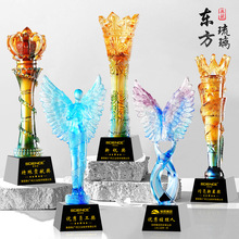 琉璃水晶奖杯制作比赛刻字退休纪念品年会优秀员工颁奖杯批发镀金