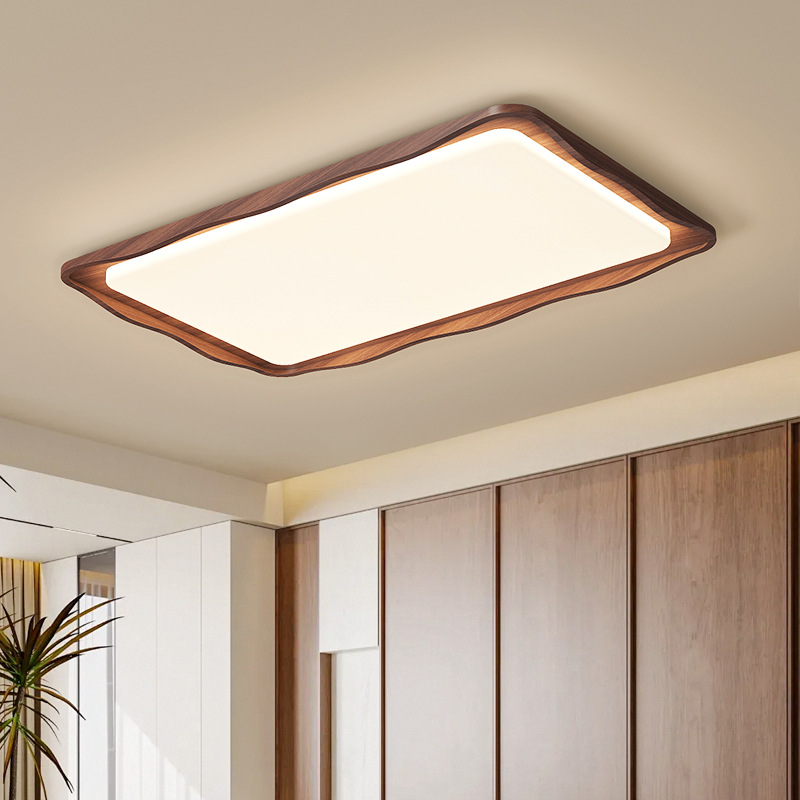 2025 nueva luz de techo de sala de estar ondulada, color de nogal retro francés, luz de dormitorio de gama alta de espectro completo